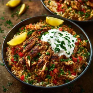 One Pot Chicken Shawarma Rice served with fresh herbs and spices
