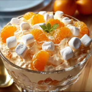 Delicious Orange Dreamsicle Salad with oranges and cream served in a bowl.