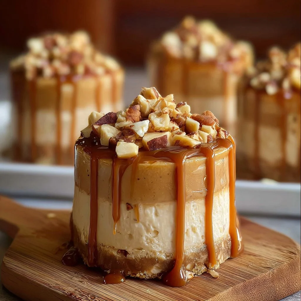 Peanut Butter Caramel Mini Cheesecakes