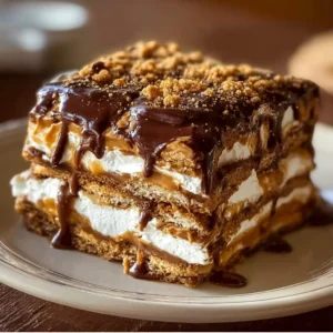 Delicious Peanut Butter Cookie Lasagna dessert with layers of cookies and peanut butter