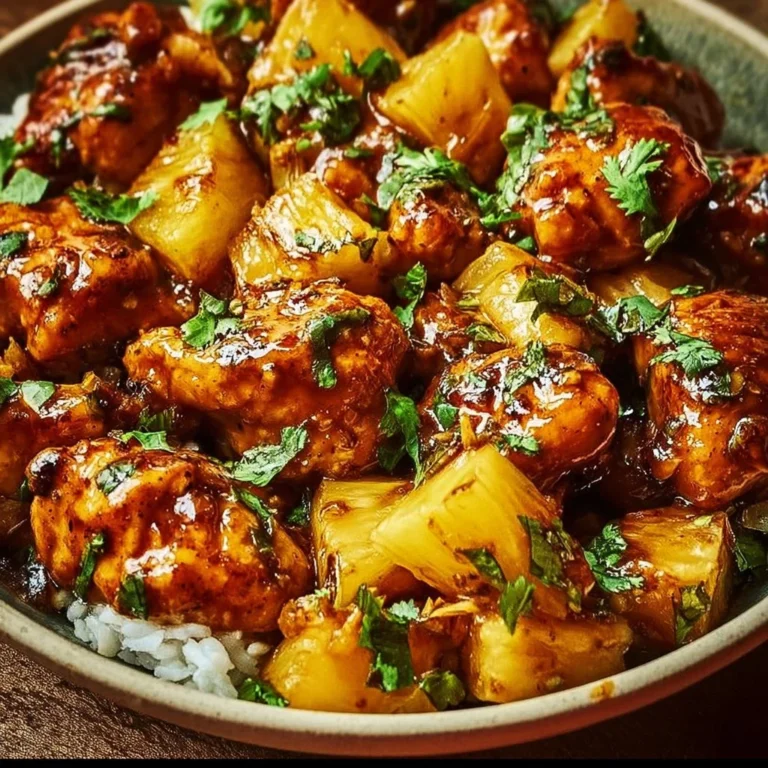 Delicious Pineapple Chicken served with rice, showcasing sweet and savory flavors.