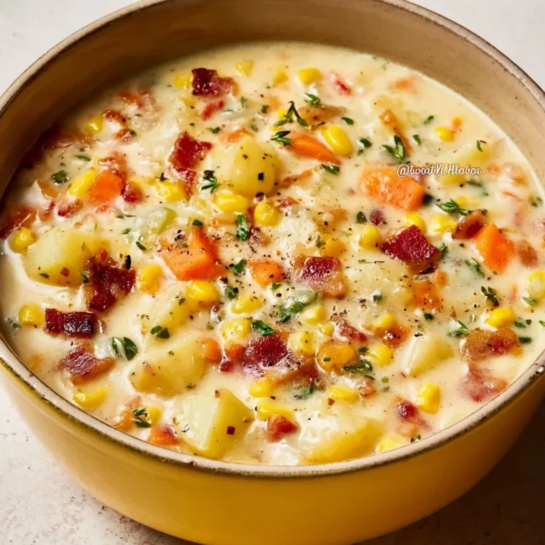 Bowl of creamy Potato Corn Chowder topped with chopped herbs