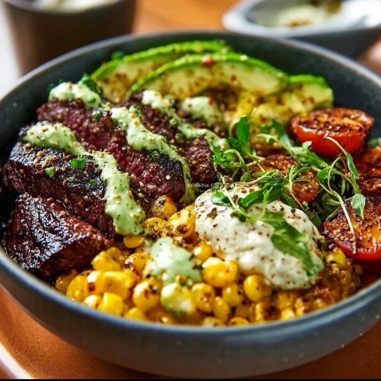 Protein-Packed Bowl drizzled with zesty cilantro cream sauce