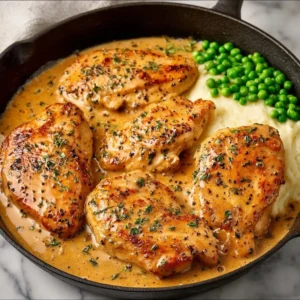 Juicy Ranch Chicken served on a plate with fresh herbs and vegetables