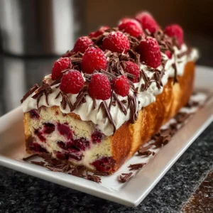 Raspberry Chocolate Swirl Pound Cake on a decorative plate