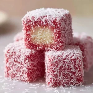 Delicious homemade Raspberry Lamingtons covered in chocolate and coconut