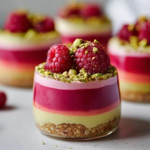 Delicious Raspberry Pistachio Mousse Cakes with vibrant colors and creamy textures