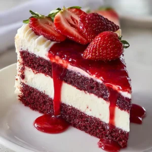Delicious Red Velvet Cheesecake topped with cream cheese frosting