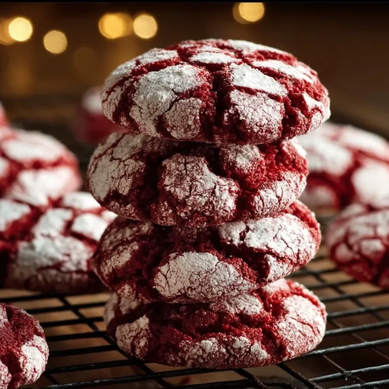 Delicious Red Velvet Crinkle Cookies with powdered sugar topping