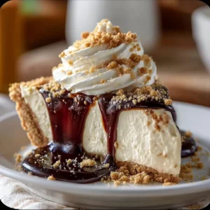 Delicious Root Beer Float Pie topped with whipped cream and root beer flavored filling