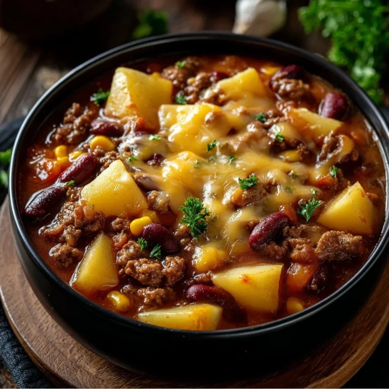 Delicious Slow Cooker Cowboy Casserole served in a bowl with toppings