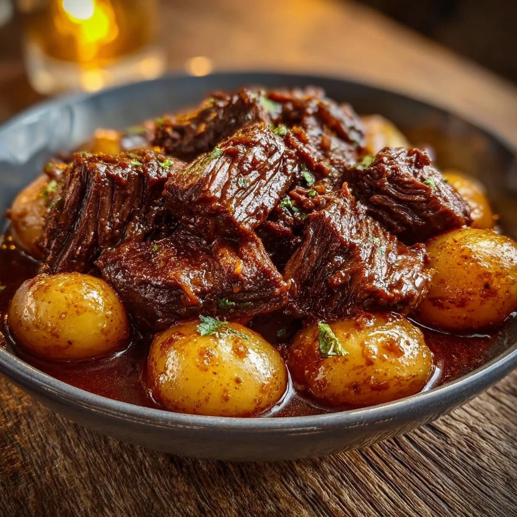 Slow Cooker Garlic Butter Beef with Potatoes