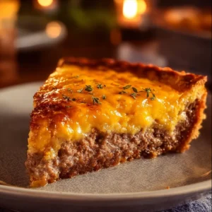 Southern Style Cheeseburger Pie baked in a golden crust with cheese and ground beef