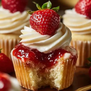 Strawberry cheesecake cupcakes topped with fresh strawberries and cream cheese frosting