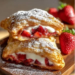 Strawberry Cheesecake Turnovers with flaky pastry and fresh strawberries