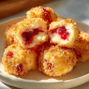 Strawberry Crunch Cheesecake Bites with crunchy topping and fresh strawberries