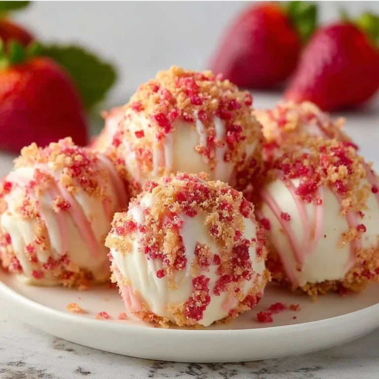 Strawberry Crunch Cheesecake Bites garnished with fresh strawberries