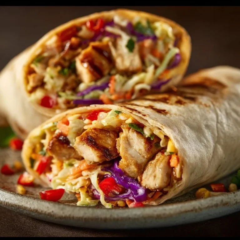 Thai Chicken Wrap with Crunchy Asian Slaw on a plate