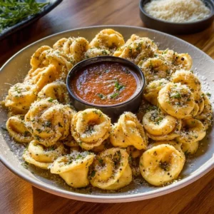 Delicious tortellini party snacks served on a platter.