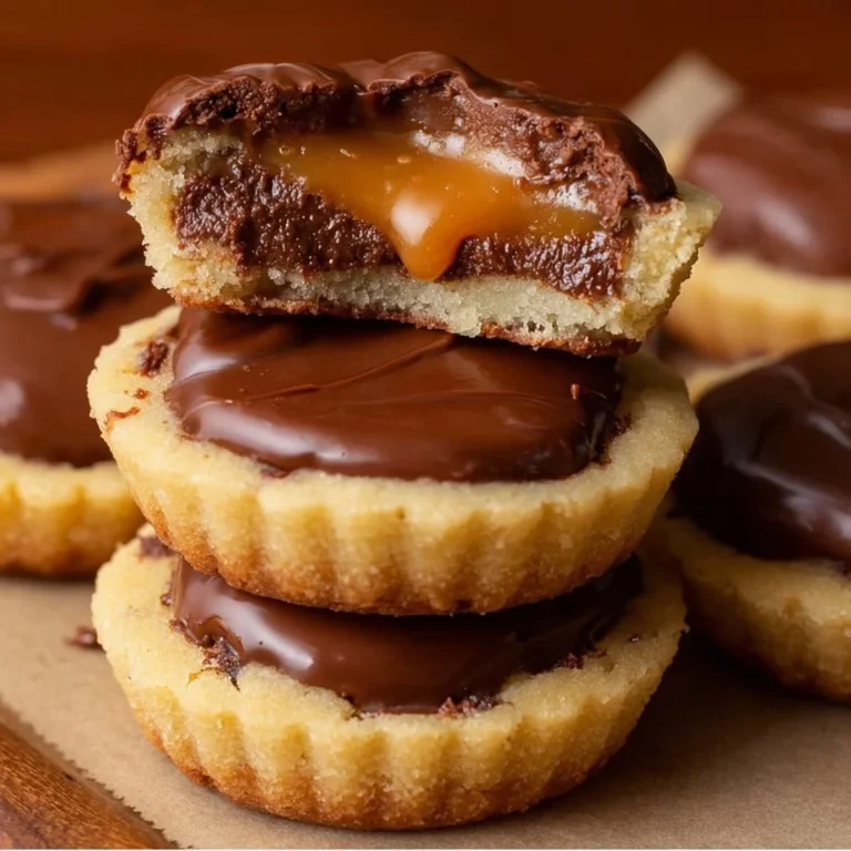Delicious Twix Cookie Cups topped with chocolate and caramel