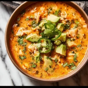 Bowl of creamy white chicken chili topped with cilantro and lime.