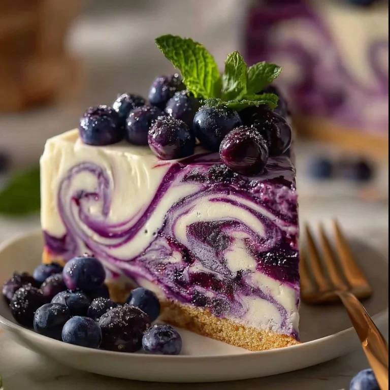 White chocolate blueberry cheesecake with fresh blueberries and creamy layers