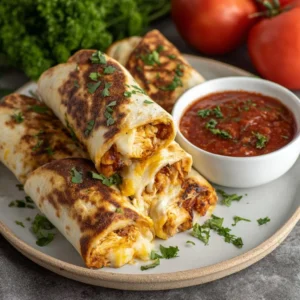 Air Fryer Chicken and Mozzarella Wraps ready to serve on a plate