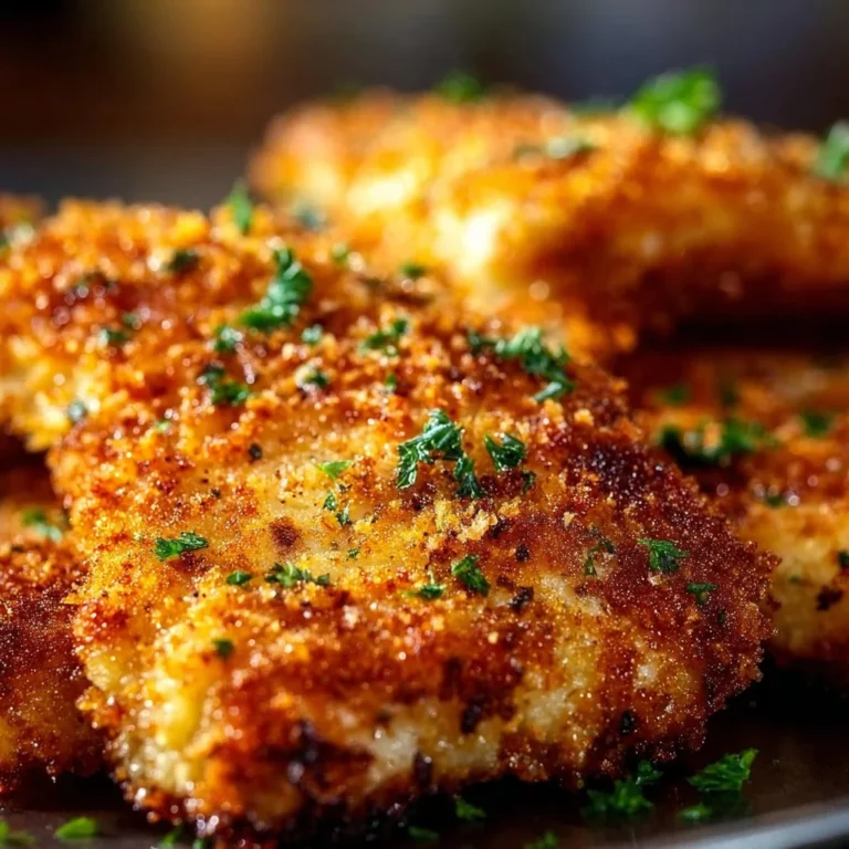 Air Fryer Parmesan Crusted Chicken on a plate with herbs and vegetables