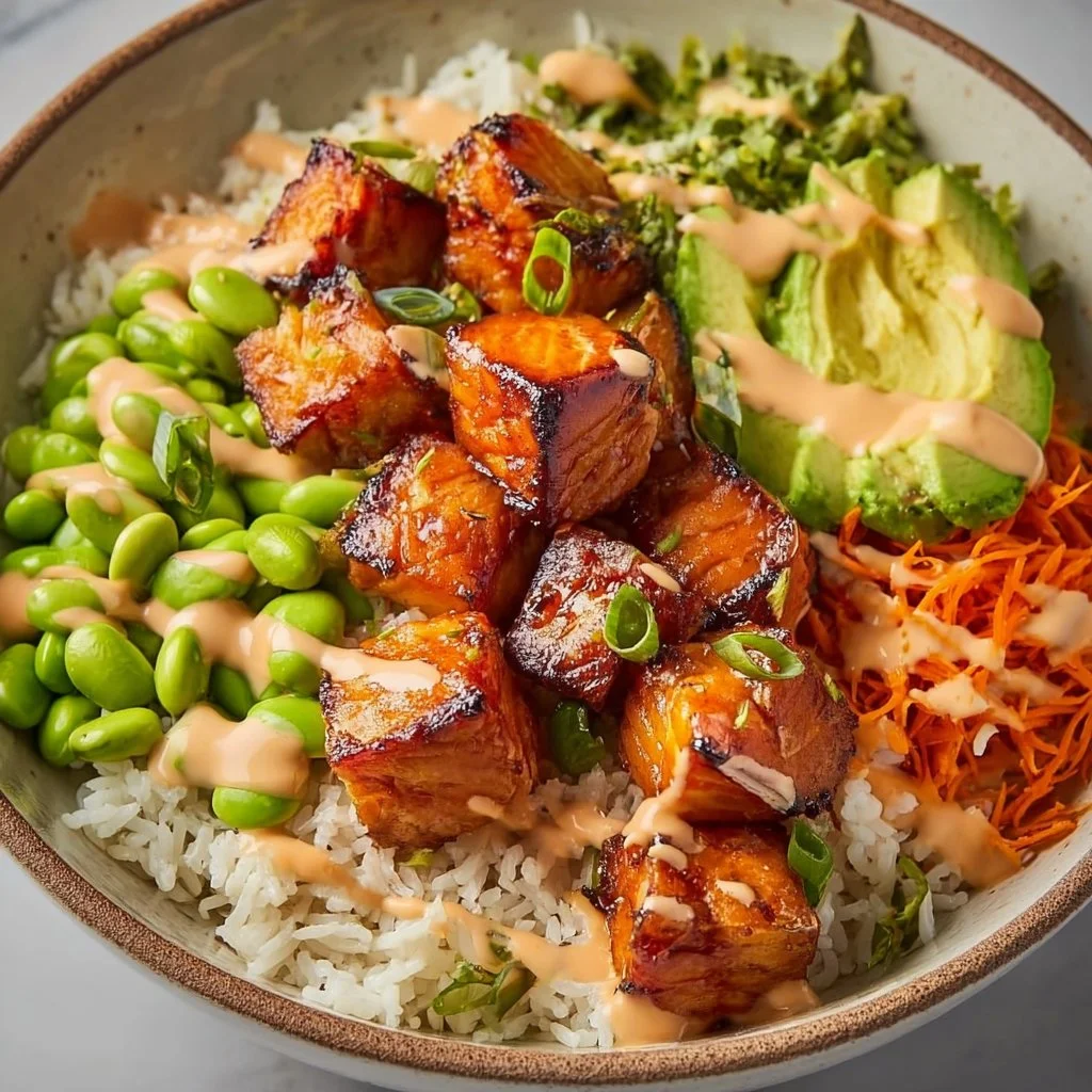 Air Fryer Salmon Bowl With Spicy Mayo