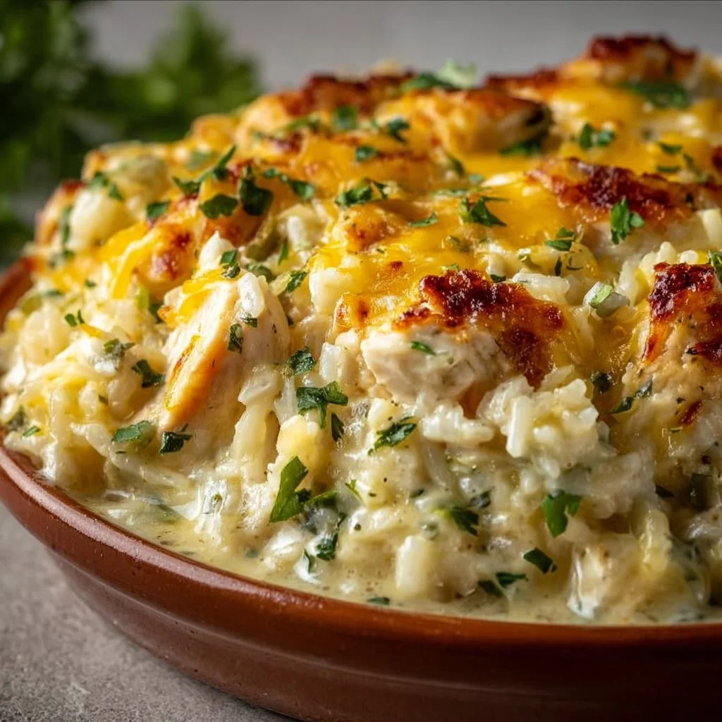 Delicious Angel Chicken and Rice Casserole ready to serve.