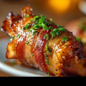 Bacon Brown Sugar Chicken Tenders garnished and ready to serve