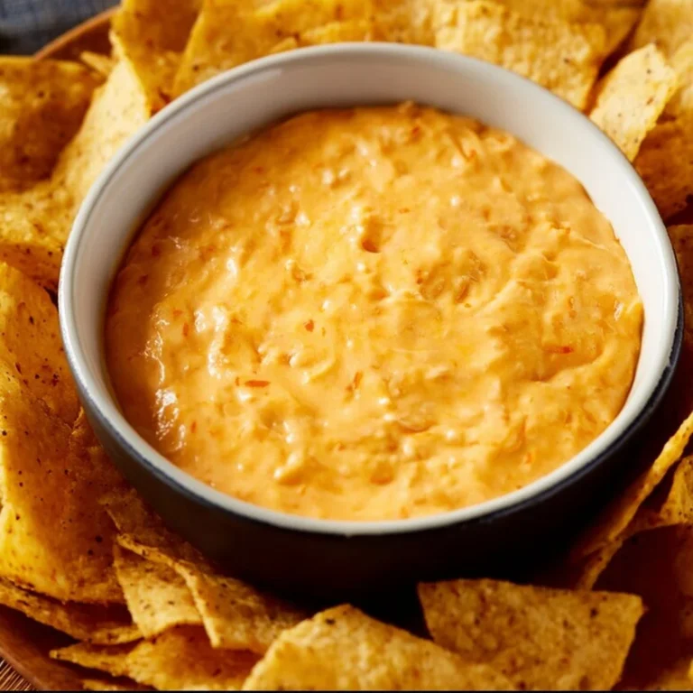 Delicious Buffalo Chicken Dip served with tortilla chips.