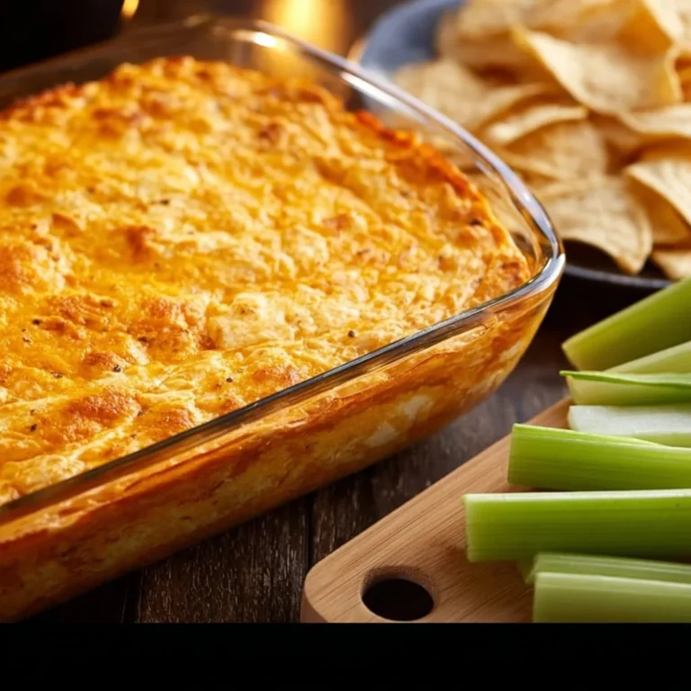 Delicious Buffalo Chicken Dip served in a bowl with tortilla chips