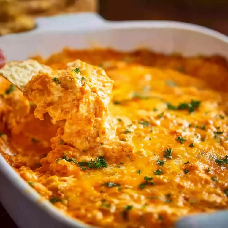 Delicious Buffalo Chicken Dip garnished with green onions in a serving dish.