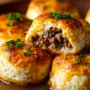 Cheesy Beef Biscuit Bombs on a plate, a delicious snack recipe