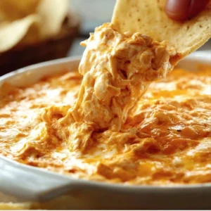Cheesy Crock Pot Buffalo Chicken Dip served with tortilla chips