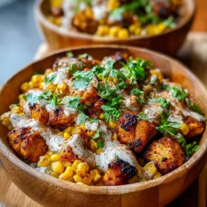 Delicious Chicken Bowls with street corn and fresh vegetables