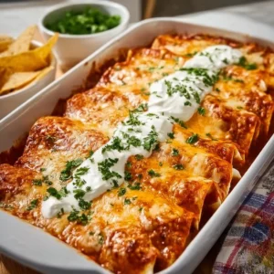 Delicious Chicken Enchiladas topped with cheese and served on a plate.