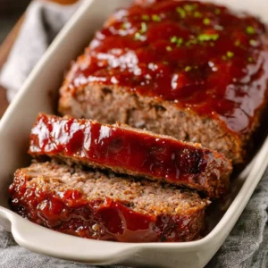 Delicious classic meatloaf with sides ready to serve on a dinner table.