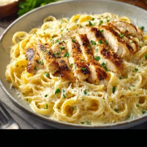 Delicious creamy lemon garlic chicken pasta in a bowl