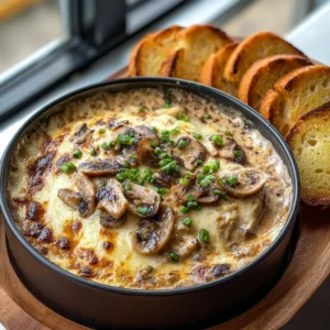Delicious bowl of creamy mushroom soup topped with fresh herbs.