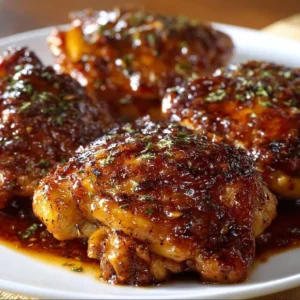 Delicious Crockpot BBQ Chicken Thighs served with a side of vegetables
