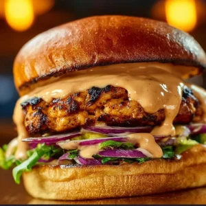 Juicy Chipotle Chicken Burger on the grill with fresh toppings