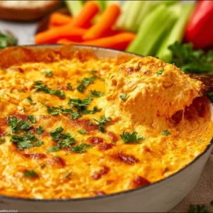 Easy Buffalo Chicken Dip served in a bowl with tortilla chips