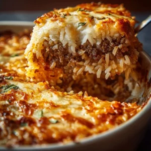 Delicious French onion casserole with ground beef and rice