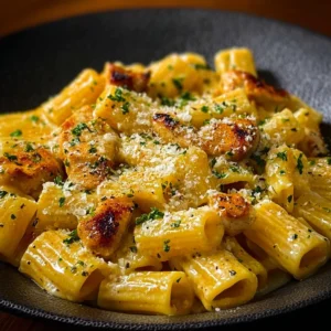 Delicious Garlic Butter Chicken served with Rigatoni and Parmesan cheese.