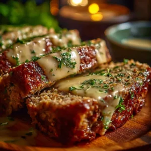 Delicious Garlic Parmesan Chicken Meatloaf served with fresh herbs and garlic