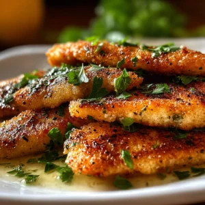 Delicious Greek Chicken Tenders marinated in spices and herbs on a plate.