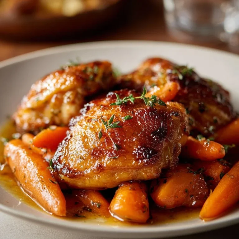 Honey glazed carrots served with juicy chicken for a delicious meal.