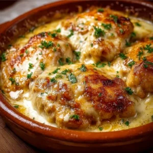 Baked cream cheese chicken served with herbs and spices